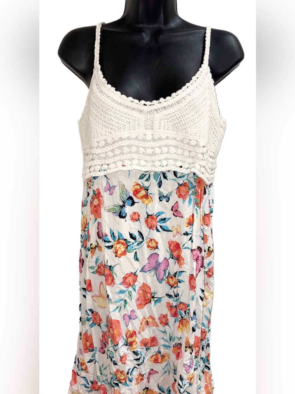 Women’s Floral & Butterfly Print Mini Dress with Crochet Top